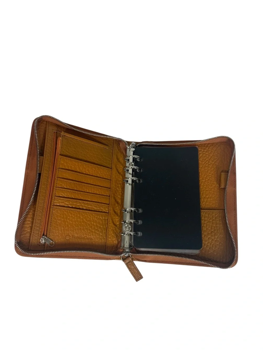 FRANKLIN COVEY Alex Saddle Pebbled Leather Zip Around 8 Ring Binder